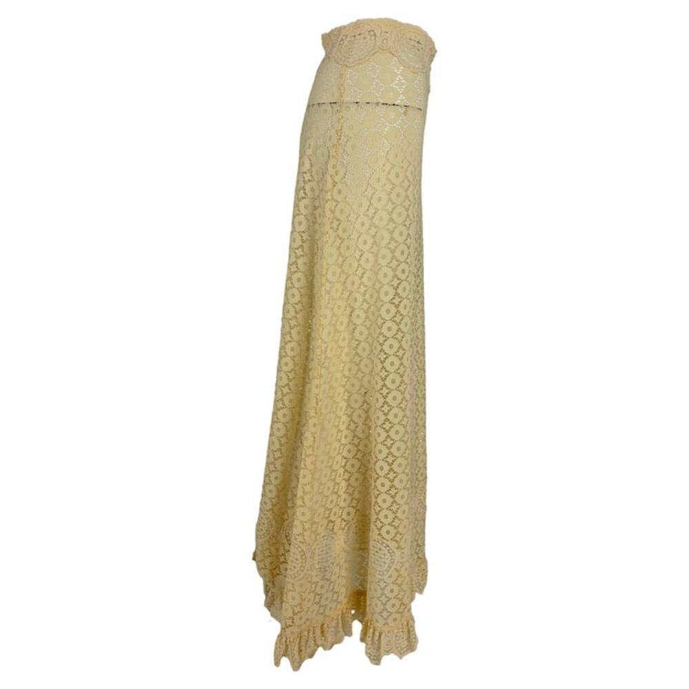 Paco Rabanne Lace Midi Skirt in Yellow Polyamide